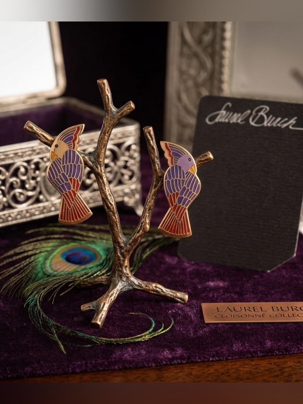Vintage Laurel Burch 'The Avian Collection' Cloisonné Bird Earrings